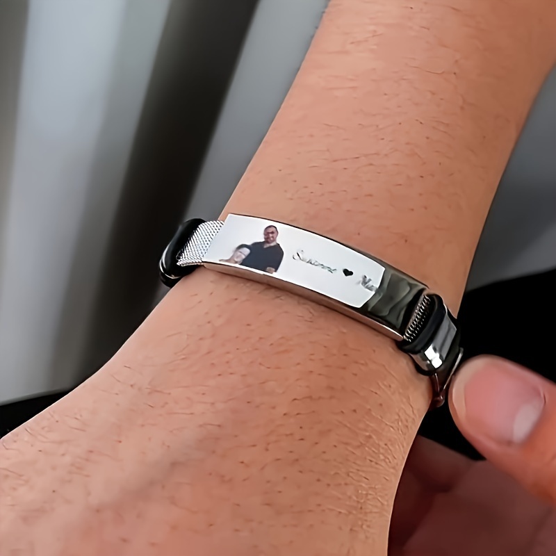 Personalized Stainless Steel Bracelet with Engraved Photo & Message